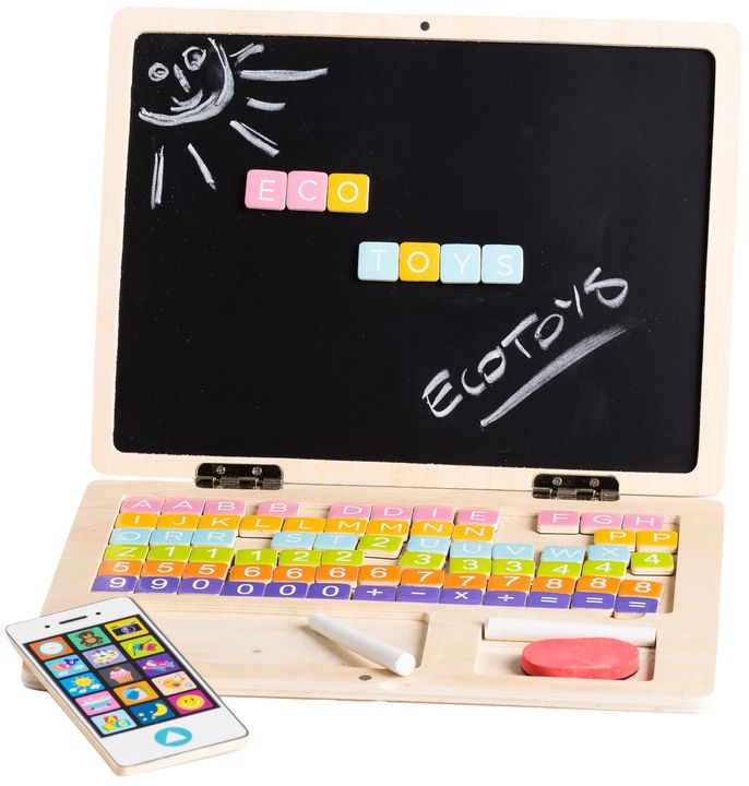 Drewniany laptop dla dzieci tablica kredowo-magnetyczna